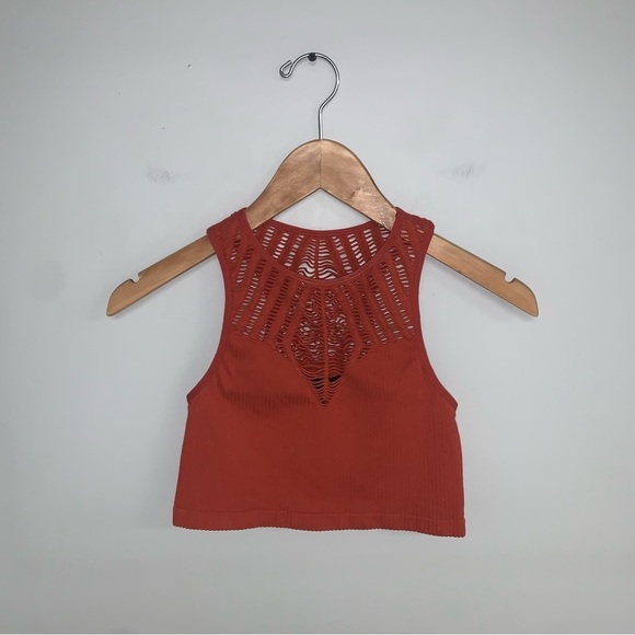 Forever 21 Crop Tank Top Cut Out Ribbed Stretchy  Terracotta Orange Size Medium - Picture 2 of 5